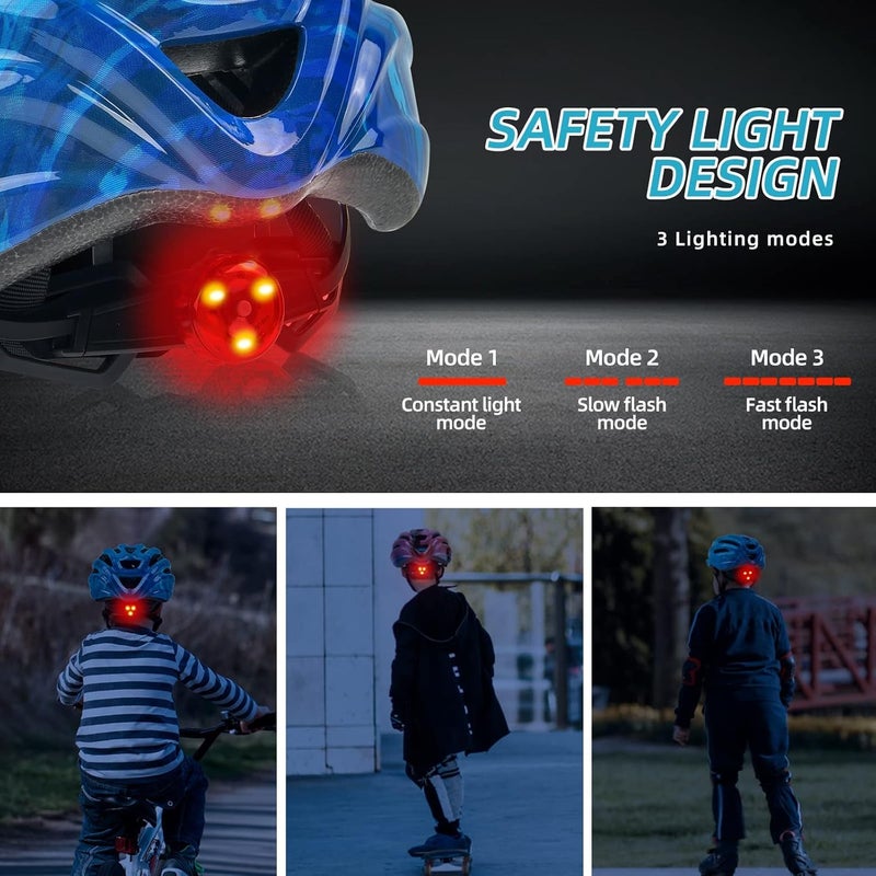 EXCLUSKY Kids Bike Helmet with LED Light – Adjustable Multi-Sport Youth Helmet for Boys & Girls, Ages 5-12, Fits 50-57cm, Cycling Safety Gear - Image 3